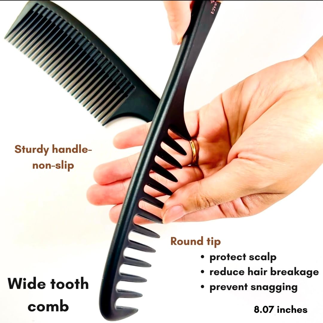 VIVEDGE| Carbon Comb Set for Hair Styling| Anti Static Frizz-free Detangling Wide Tooth Parting Combs with Premium Hair Acccessories | Gift set for loved ones(Pink-Light Yellow)