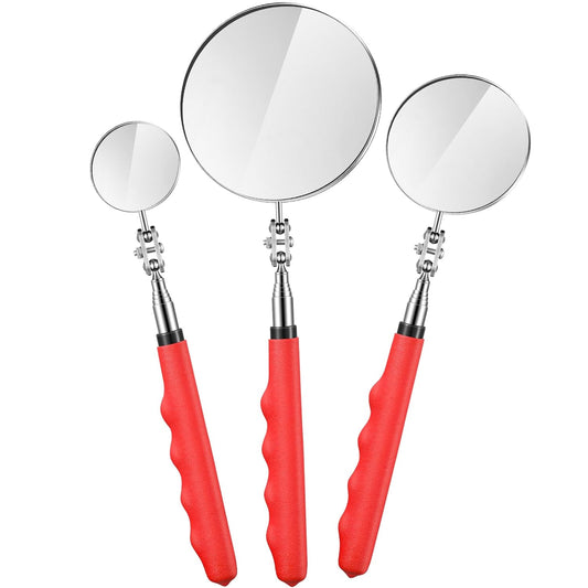 3 Pieces Telescoping Inspection Mirror Stainless Steel Extendable Mechanic Mirror with Long Handle Tool for Technicians Mechanics Contractors Eyelashes Mouth and Other Small Parts(Red)