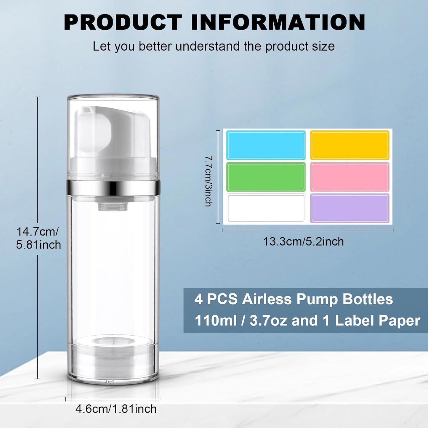 Cosywell Airless Pump Jars 3.7oz/110ml 4 Pack Pump Bottle Dispenser Empty Moisturizer airless Pump Bottles Cosmetic Pump Container Travel Pump Bottles for Toiletries Shampoo Lotion and Cream Clear
