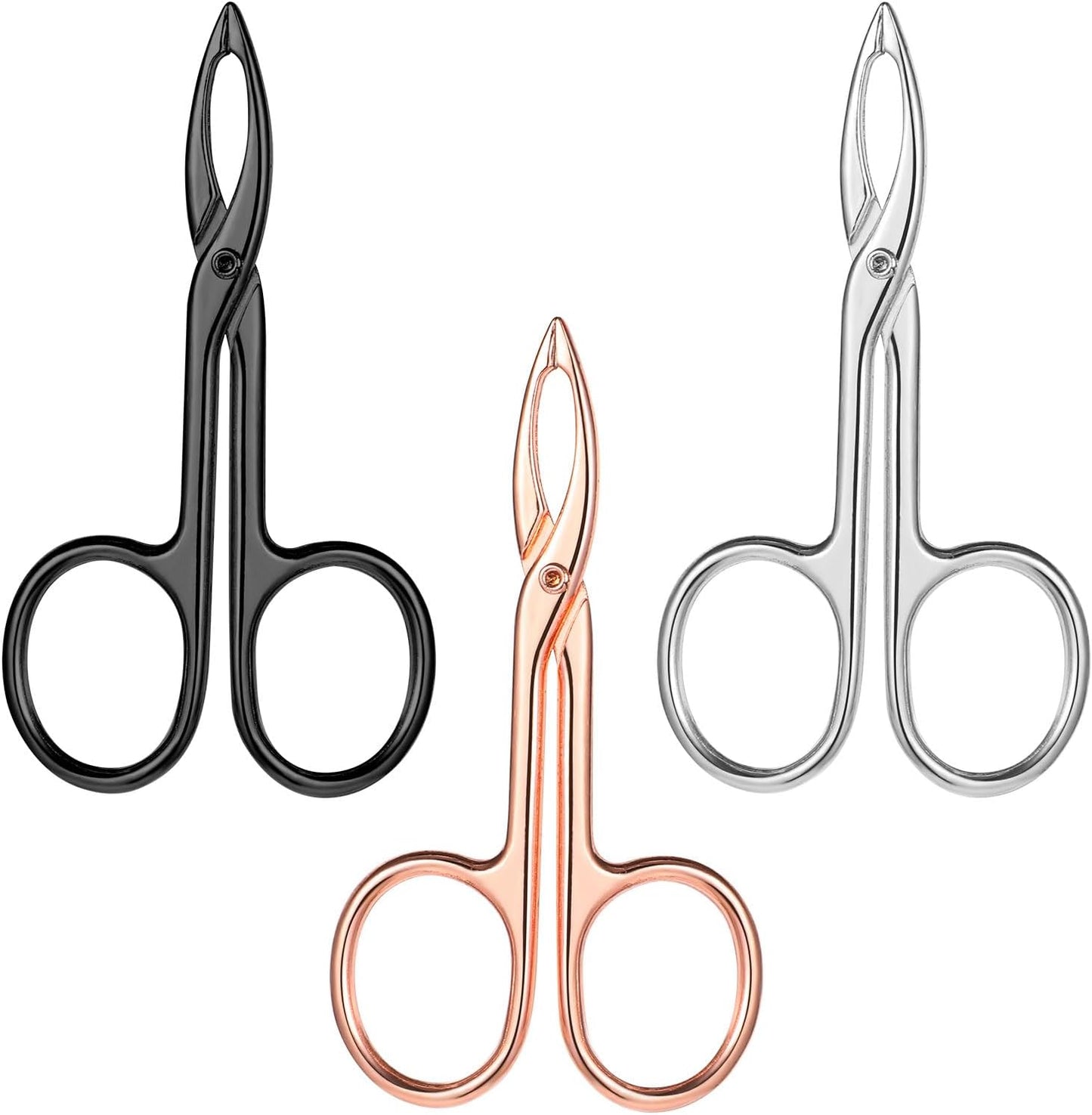 Tweezers Scissor Handle, Straight Tip Eyebrows Tweezers Scissors Shaped Hair Plucker Portable Beauty Tool for Facial Hair Remover Eyebrows Care (Black/Silver/Rose Gold,3 Pcs)