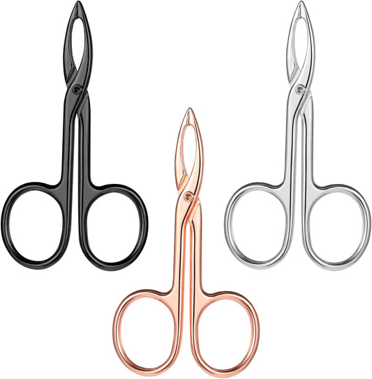 Tweezers Scissor Handle, Straight Tip Eyebrows Tweezers Scissors Shaped Hair Plucker Portable Beauty Tool for Facial Hair Remover Eyebrows Care (Black/Silver/Rose Gold,3 Pcs)