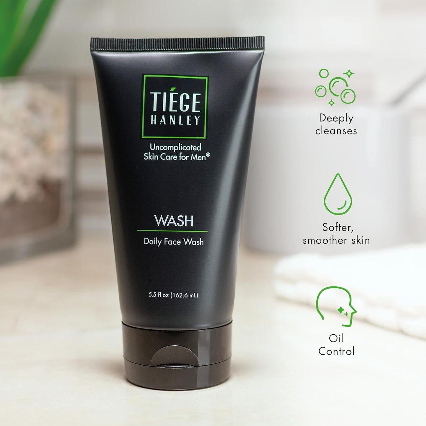Tiege Hanley Daily Face Wash for Men, Gentle Fragrance-Free Cleanser with Jojoba Oil, Aloe, & Vitamin B3, Hydrating Foaming Formula for Deep Clean, Gentle on Sensitive Skin, Men’s Skin Care, 5.5 Fl Oz
