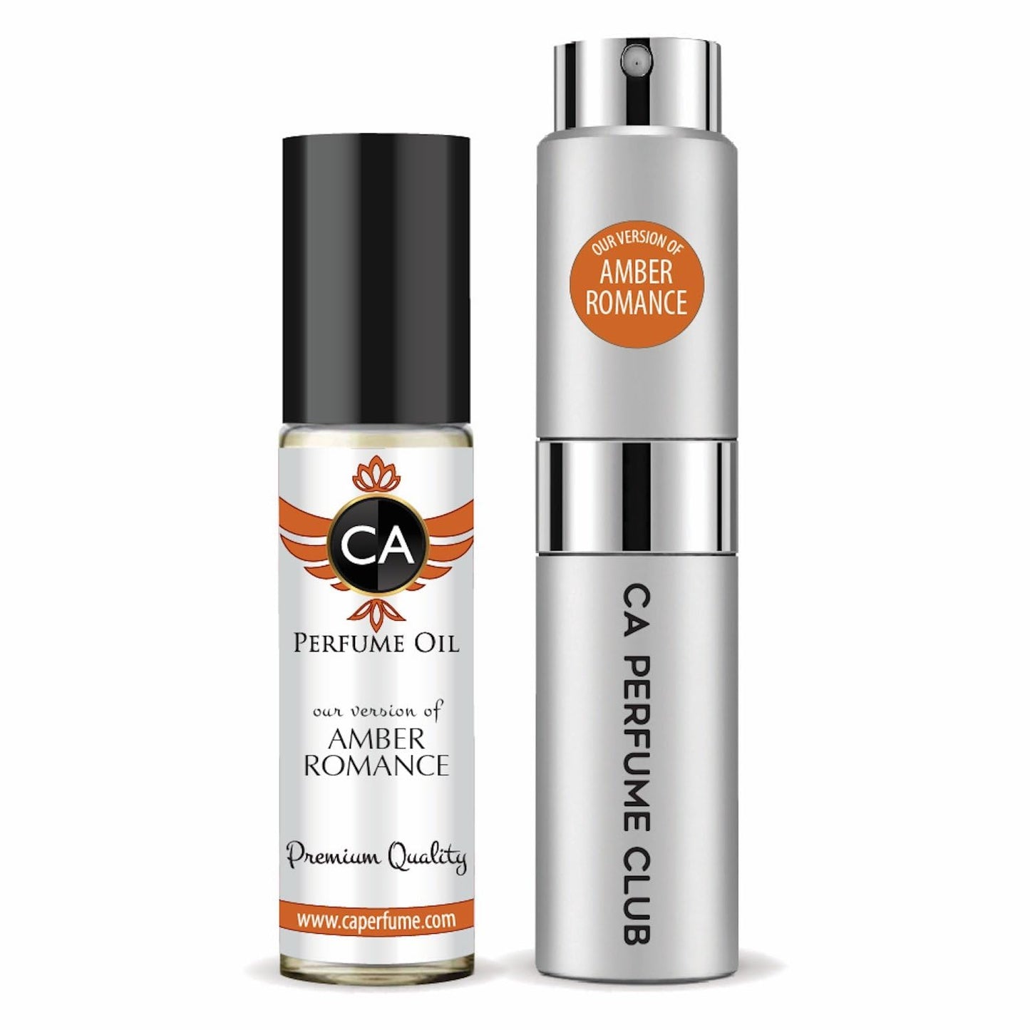 CA Perfume Duo Impression of Amber Romance For Women And Men Perfume Layering Set Long Lasting Travel Size EDP + Body Oil Roll-On Bottle 0.27 Fl Oz+0.33 Fl Oz