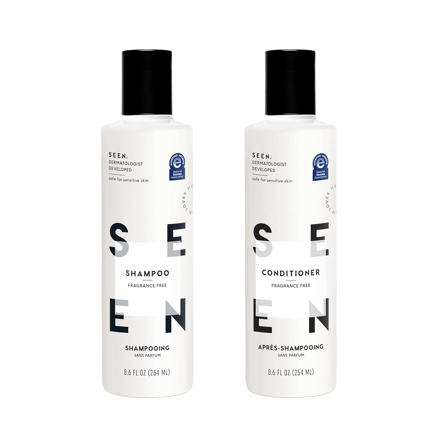 SEEN Shampoo & Conditioner Bundle, Fragrance-Free - Non-Comedogenic & Hair Care - Dermatologist-Developed, Safe for Sensitive, Eczema & Acne-Prone Skin