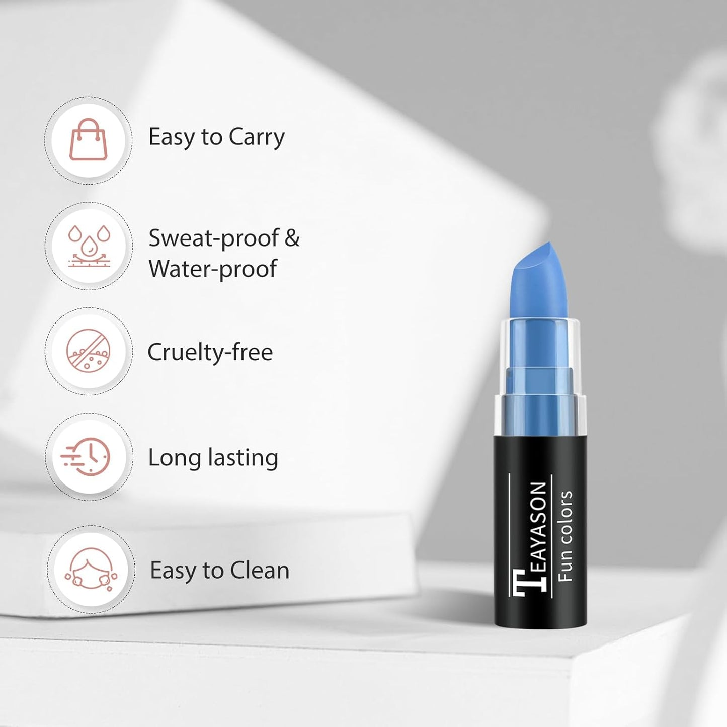 Blue Face Body Paint Stick, Matte Lipstick Eye Black Stick Face-Paint Make Up, Long Lasting Waterproof Blue Makeup for Halloween Avatar Sally Smurf Mystique Costume Cosplay Makeup