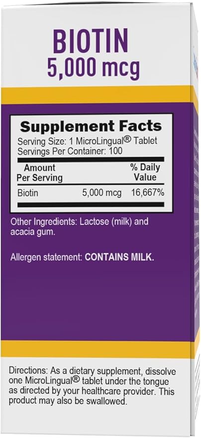 Superior Source Biotin 5000 mcg - Daily Supplement Supports Hair Health & Growth - Natural Biotin Supplement Aids Healthy Nails & Skin - 100 Sublingual Dissolving Tablets