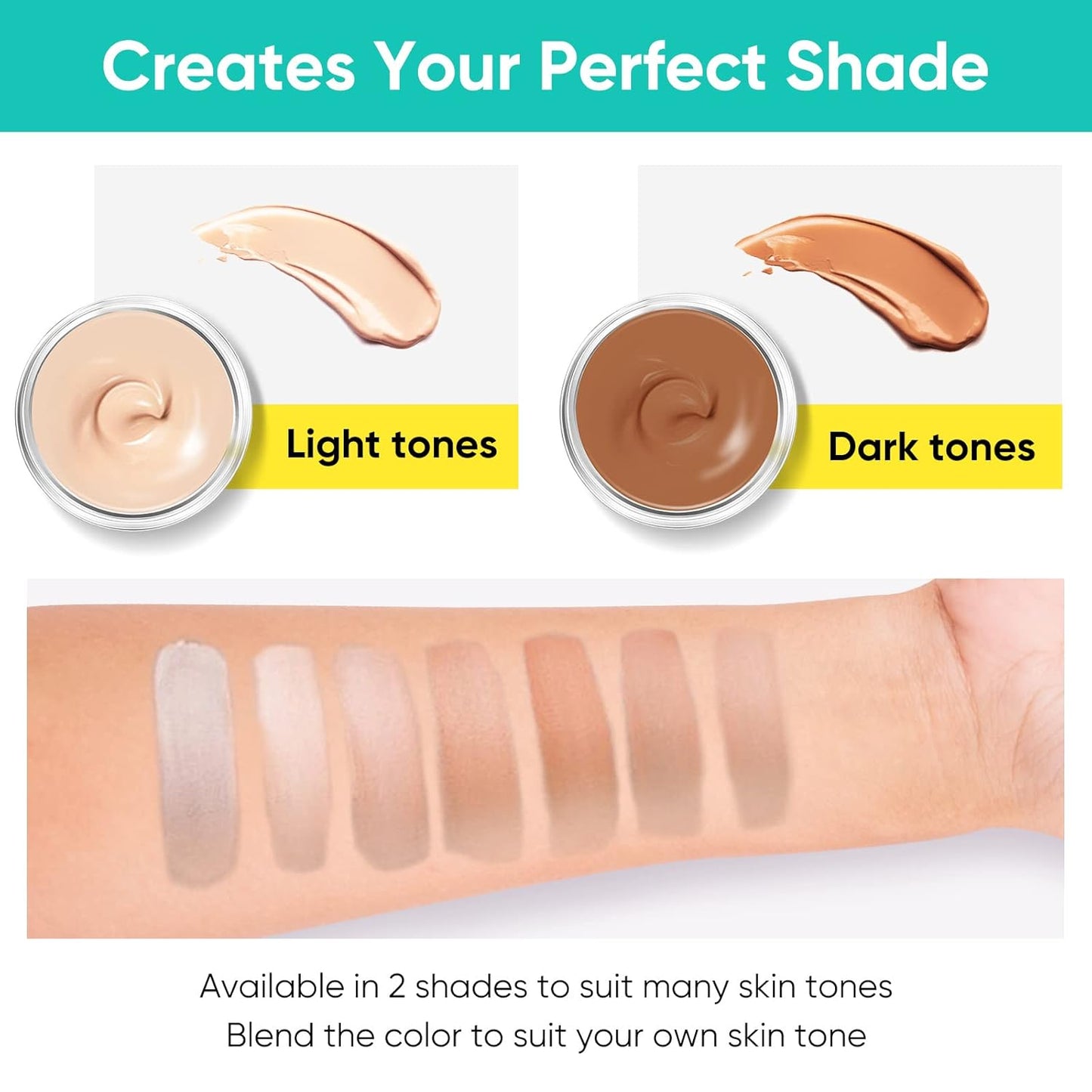 Tattoo Cover Up Makeup Waterproof, 2 Color Long Lasting Tattoo Concealer for Body, Covers Scars, Vitiligo, Dark Spots, Waterproof & Sweatproof