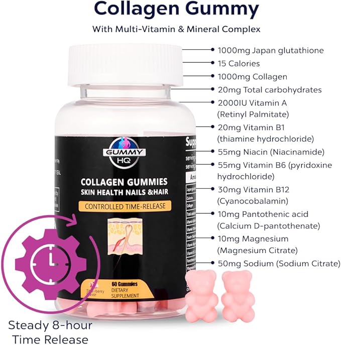 MAXIMIZE HQ Collagen Gummies - Supports Collagen Levels - Time-Release Formula - Fruit Juice Extract - Gluten Free