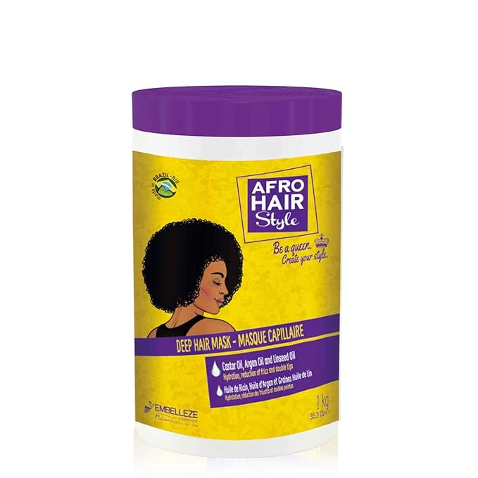NOVEX Afrohair Deep Hair Mask 1kg/ 35oz - Hydration & Frizz Reduction - Infused with an Oil Mix of Castor Oil, Argan Oil and Linseed Oil - Promotes Hair Growth – Softens the Hair