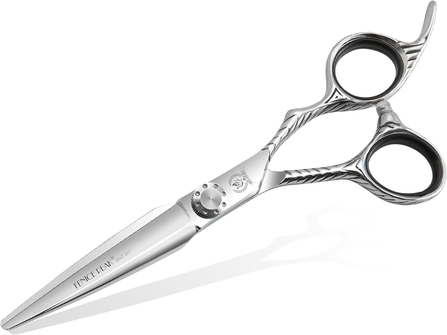 Fenice Peak Straight Hair Cutting Scissors 5.5'' Barber Haircut Shears with Sharp Razor Edge 440C Hair Scissors with Engraving Handle for Salon and Home User