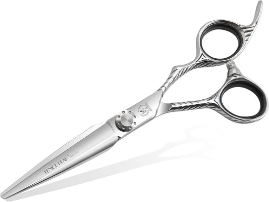 Fenice Peak Straight Hair Cutting Scissors 5.5'' Barber Haircut Shears with Sharp Razor Edge 440C Hair Scissors with Engraving Handle for Salon and Home User