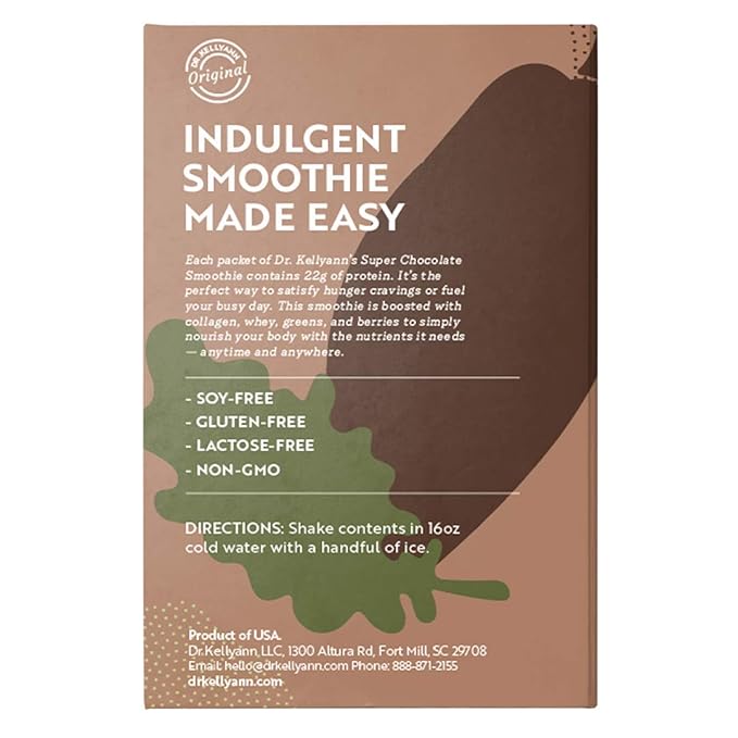 Dr. Kellyann Super Chocolate Collagen Smoothie (7 Servings) – Protein Shake, Keto & Paleo-Friendly, Supports Skin & Gut, 1 Pack