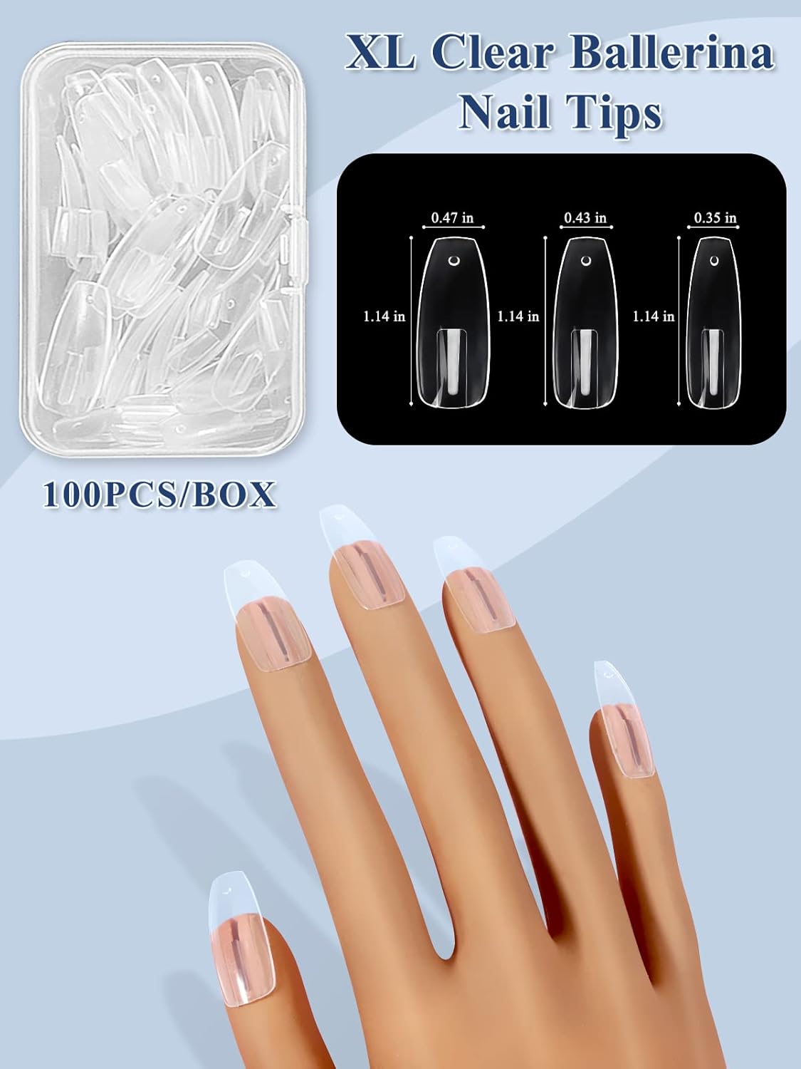 100PCS Replacement Nail Tips for Practice Hand, Clear Refill Acrylic Fake Nail Tips for Silicone Nail Hand Practice, Nail Pieces Never Fall Off Finger Never Break for DIY Nail Art Salon Practice