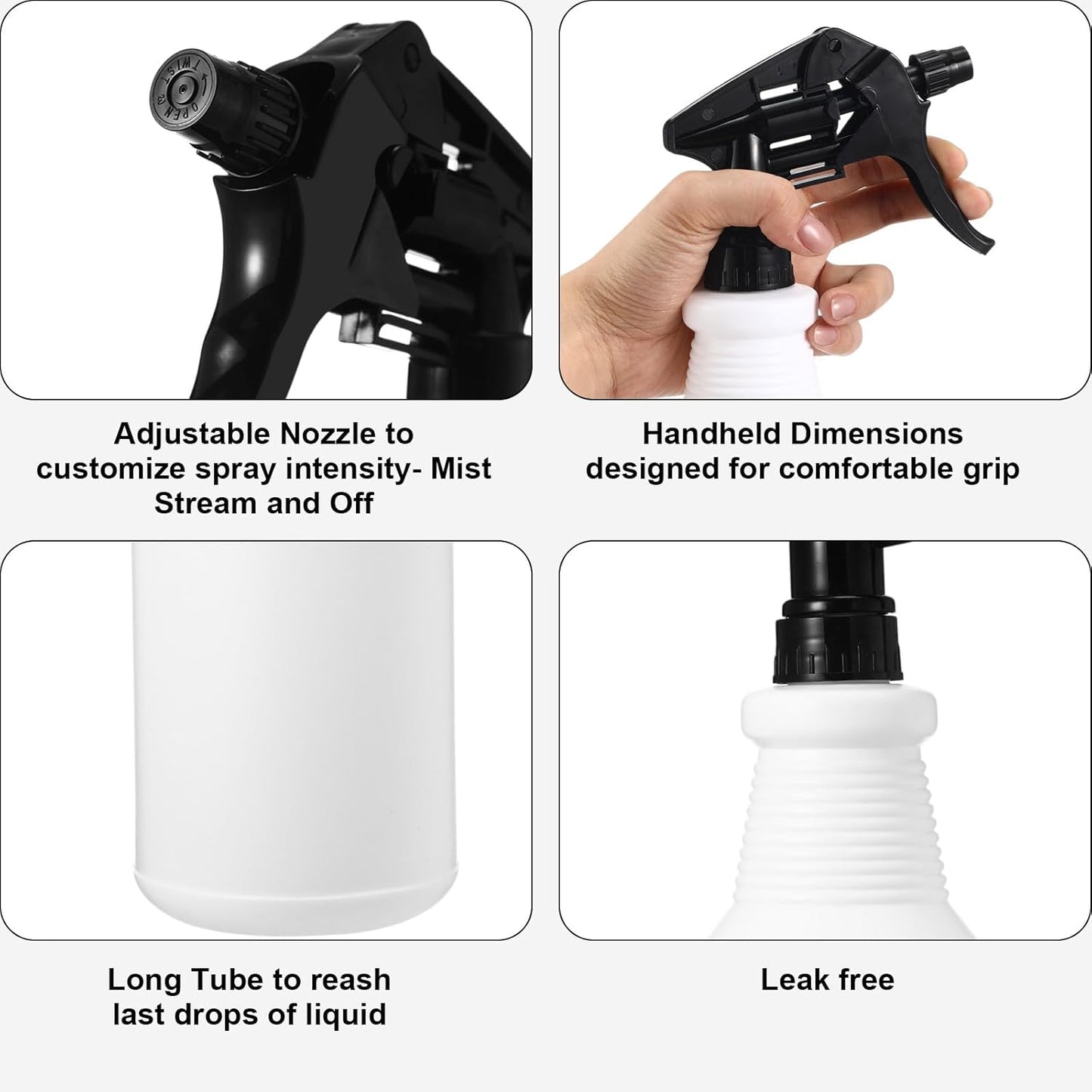 Zubebe 24 Pack 32 oz Plastic Spray Bottle Bulk Empty Leakproof Heavy Duty Spray Bottles for Cleaning Supplies Mist Bottles with Label and Adjustable Nozzle for Plant(Black,No Scale)