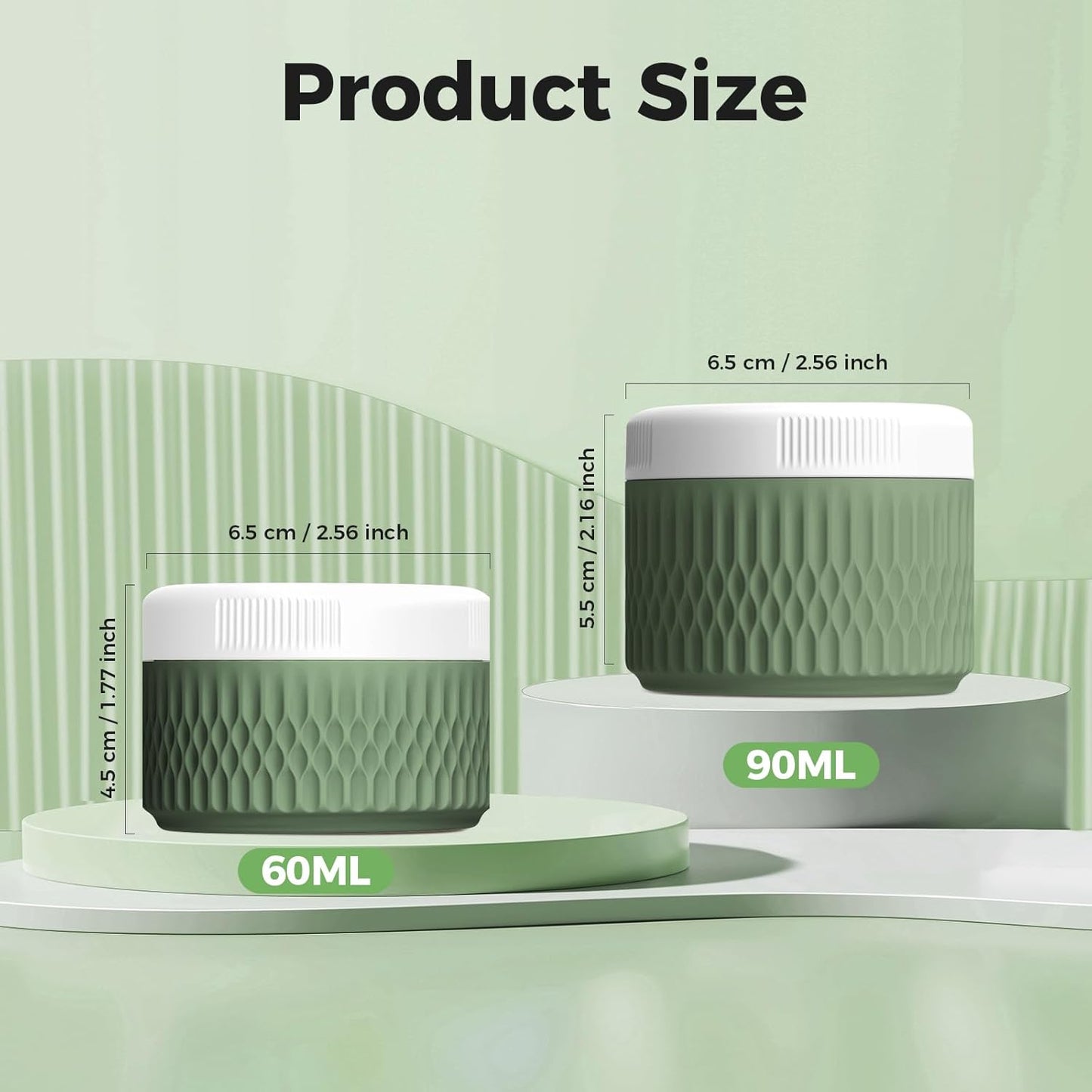 BPA Free Silicone Cream Jars - TSA Approved 3oz Travel Size Containers, Leak-proof with Lid for Cosmetic, Face, Hand, Body Glitters