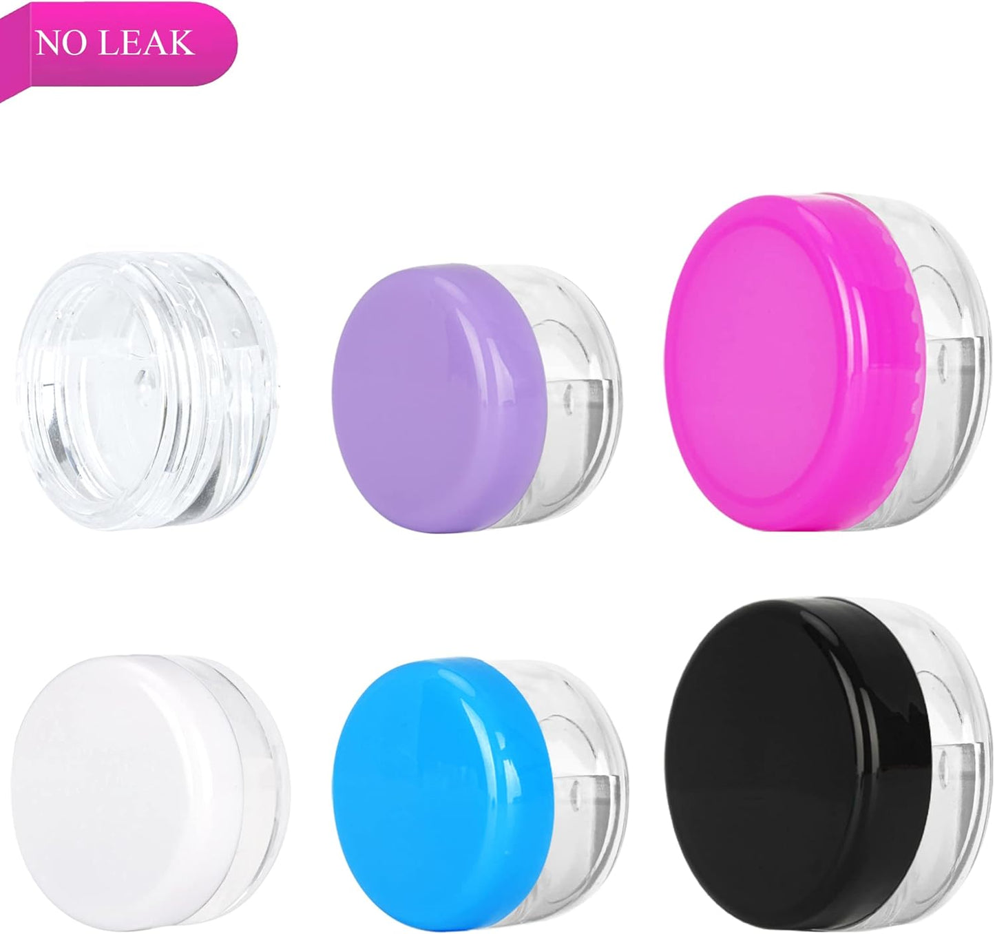 50PCS 3 Gram Sample Containers, 3ml Empty Jars with Lids, Small Cosmetic Containers, Mini Sample Jars with 4PCS Mini Spatulas for Make Up, Oils, Lotion, Powder, Paint, Jewelry, Lip Balms(Pink Lid)