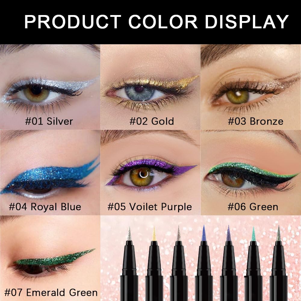 evpct 1Pcs Royal Blue Glitter Liquid Eyeliner Makeup, Light Blue Metallic Shimmer Eyeliner Liquid Eye Liner Eyeshadow Pencil Face Gems Glitter Facepaint Makeup, Blue Eyelashes Mascara hair Accessories