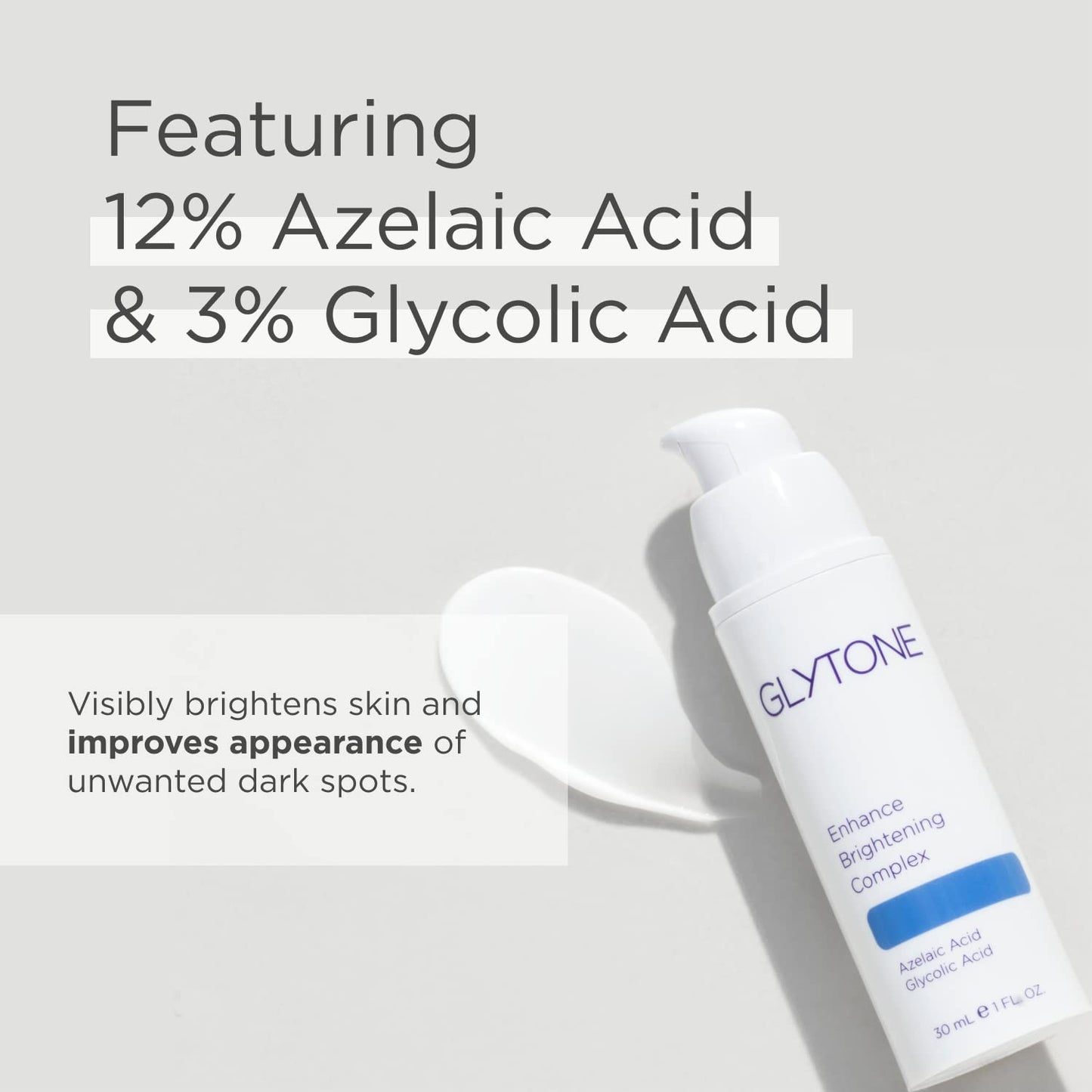 Glytone Enhance Brightening Complex - With 12% Azelaic Acid, 3% Glycolic Acid - Brightens Skin & Reduces Dark Spots - Non-Comedogenic - 1 fl. oz.