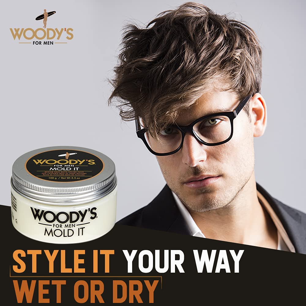 Woody's Mold It Matte Hair Paste for Men - Medium Hold, Matte Finish Styling Clay Pomade For Men Alternative, Adds Texture & Volume, 3.4 oz
