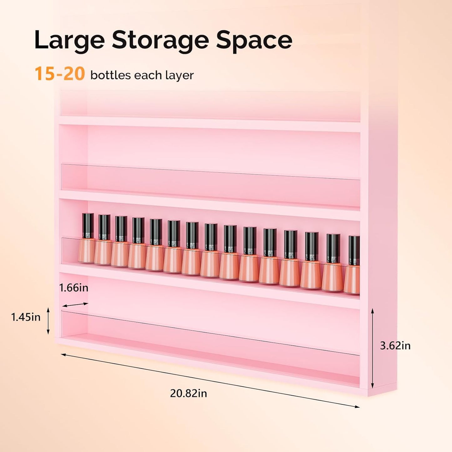 OmySalon 6 Layers Nail Polish Rack, Wall Mount Nail Polish Organizer w/Acrylic Baffle, Salon Display Rack for Home Spa & Nail Studio, Pink, 6-Tier Fully Assembled