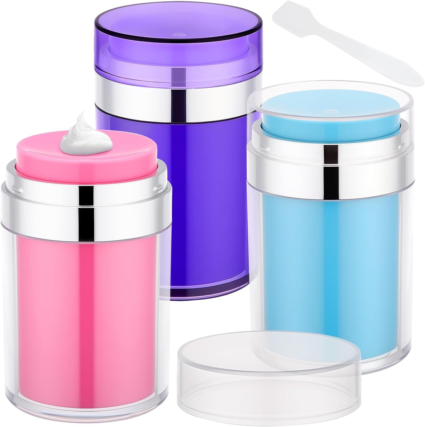 Segbeauty Airless Jar 3.4oz Travel Bottles for Toiletries, 3pcs Empty Travel Containers for Liquids, 100ml Refillable Lotion Pump Jars Toiletry Bottle, Plastic Vacuum Makeup Cream Containers with Pump