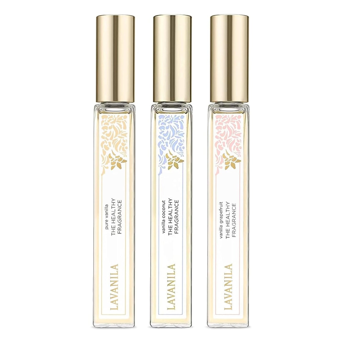 Lavanila Roller Perfume Set of 3 (10ml Each), Includes Pure Vanilla + Vanilla Coconut + Grapefruit - The Healthy Fragrance for Women, Clean and Natural