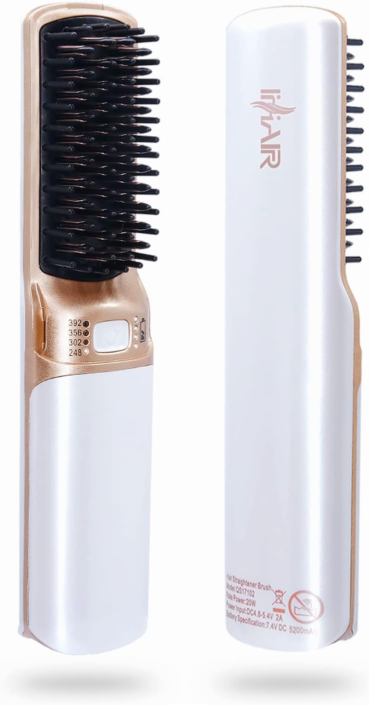 Hot Hair Straightener Brush,Portable Mini Cordless Hair Straightener with Travel Size USB Rechargeable 6400MAH,2 in 1 Hot Comb Hair Straightener for Women & Men with Short Hair(White)