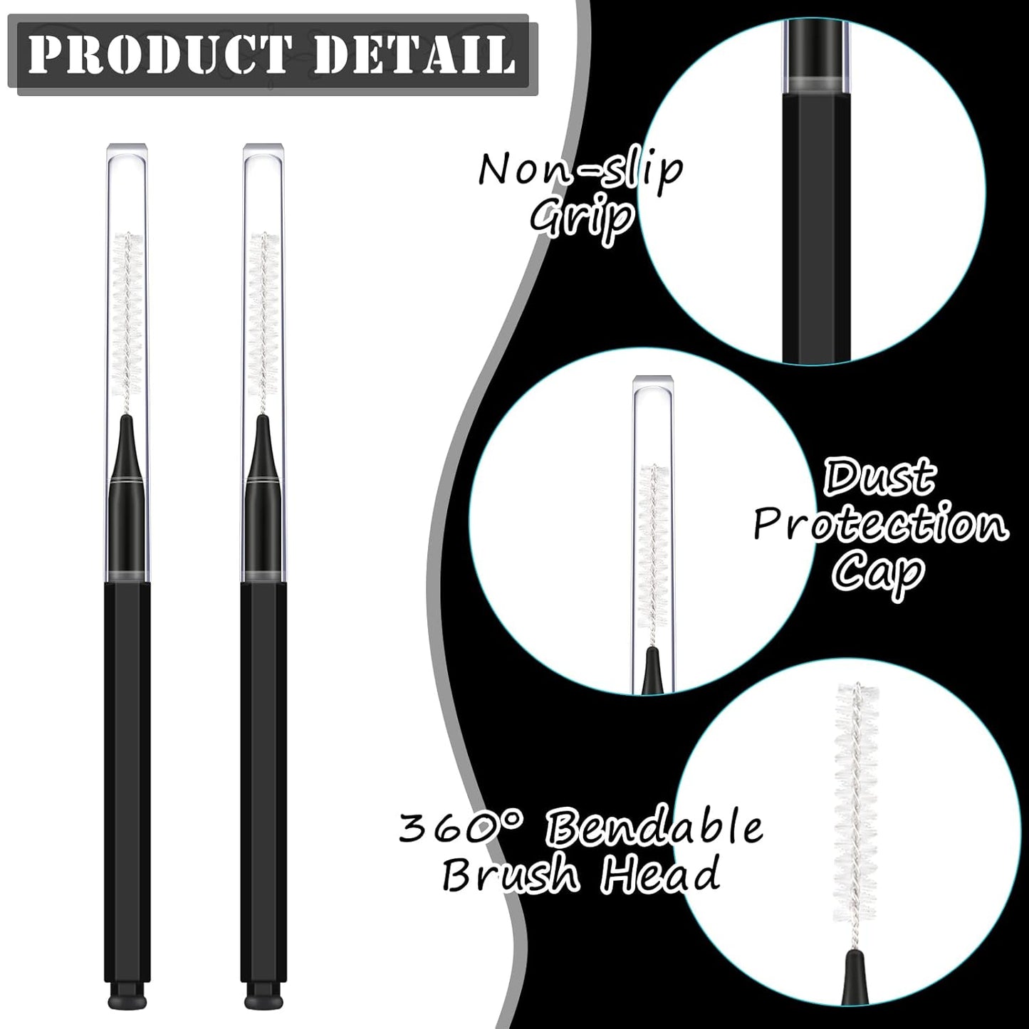 Patelai 150 Pieces Micro Eyebrow Brush with Cap Brow Lamination Spoolie Comb Lift Tools Lash Filler Eyelashes Extensions Eyebrows(Black)