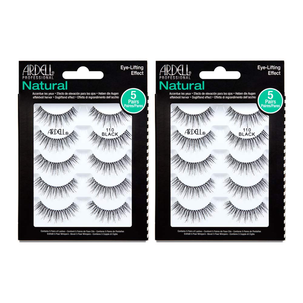 Ardell Natural False Eyelashes 110 Black - Eye-Lifting Effect Eye Makeup, Natural Look Strip Lashes - 5 Pairs, 2 Pack