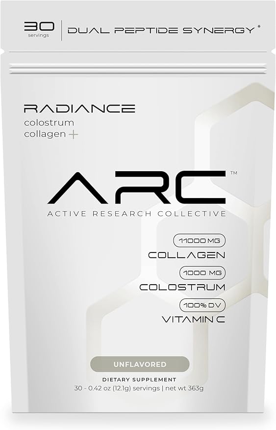 Radiance, Grass-Fed Collagen Peptide & Colostrum Powder, Supports Gut Health, Digestion, Immune Function, Healthy Joints, Bones, Skin, Hair & Nails, Keto, Gluten & Fat-Free, Unflavored, 30 Servings