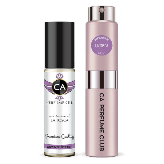 CA Perfume Duo Impression of La Tosca For Women Perfume Layering Set Long Lasting Travel Size EDP + Body Oil Roll-On Bottle 0.27 Fl Oz+0.33 Fl Oz