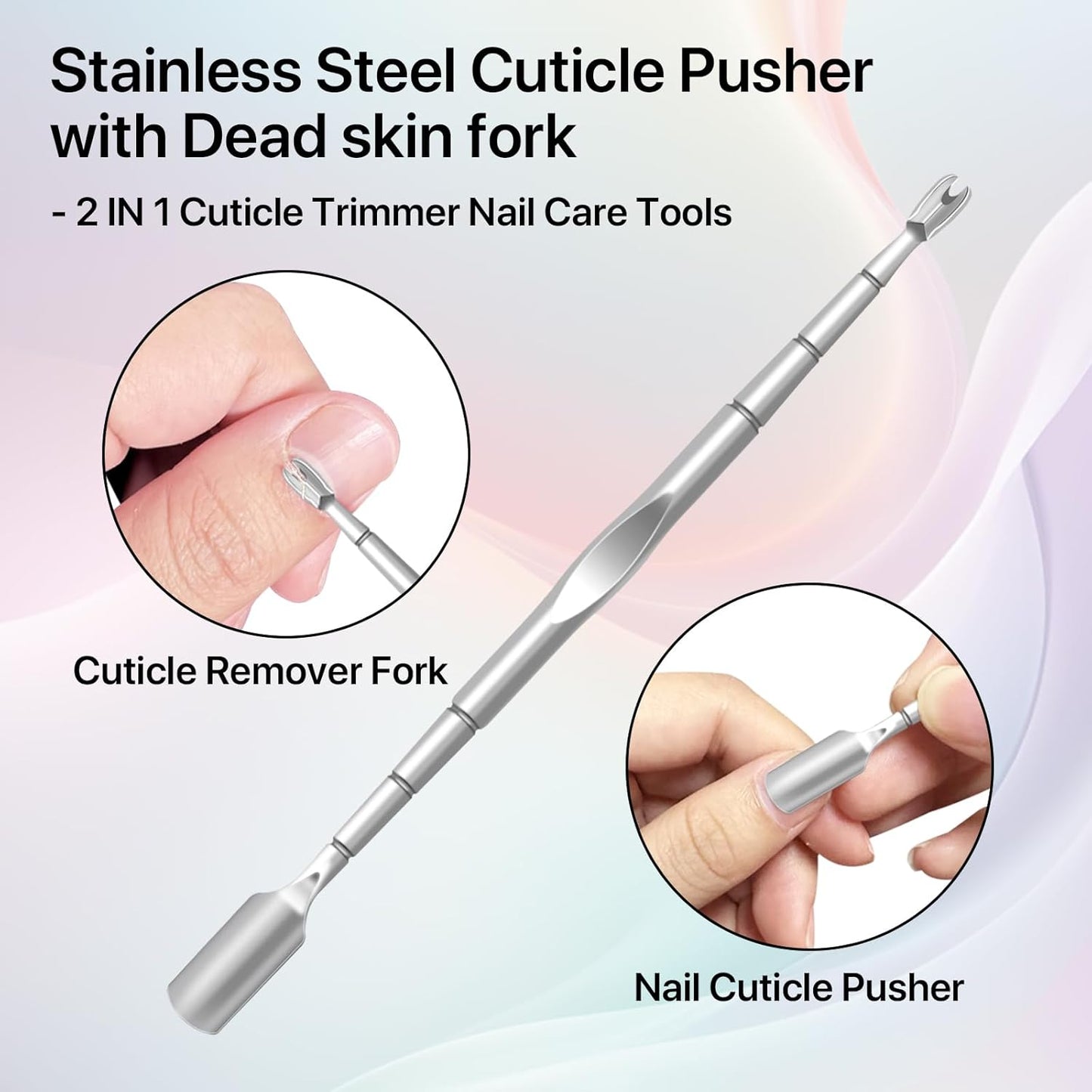 10 Pack Cuticle Pushers with Fork, 2 in 1 Cuticle Nail Pusher Tools with fork, Stainless Steel Cuticle Remover Tool for At-Home & Travel Manicures Pedicures - Silver
