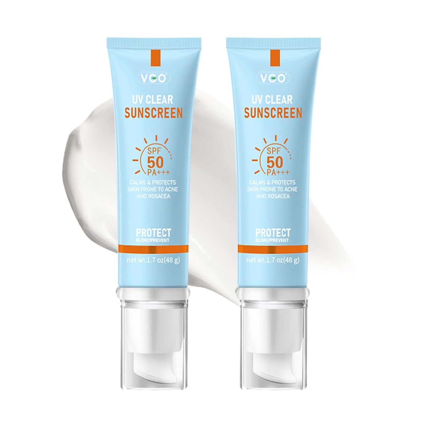 VGO Clear Face Sunscreen SPF 50, Hydrating Sun Essence Face Leaves No Sticky Feeling Travel Size Sunscreen Against UVA and UVB Rays 50ml / 1.7oz - 2 Packs