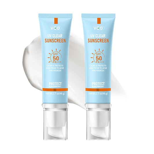 VGO Clear Face Sunscreen SPF 50, Hydrating Sun Essence Face Leaves No Sticky Feeling Travel Size Sunscreen Against UVA and UVB Rays 50ml / 1.7oz - 2 Packs