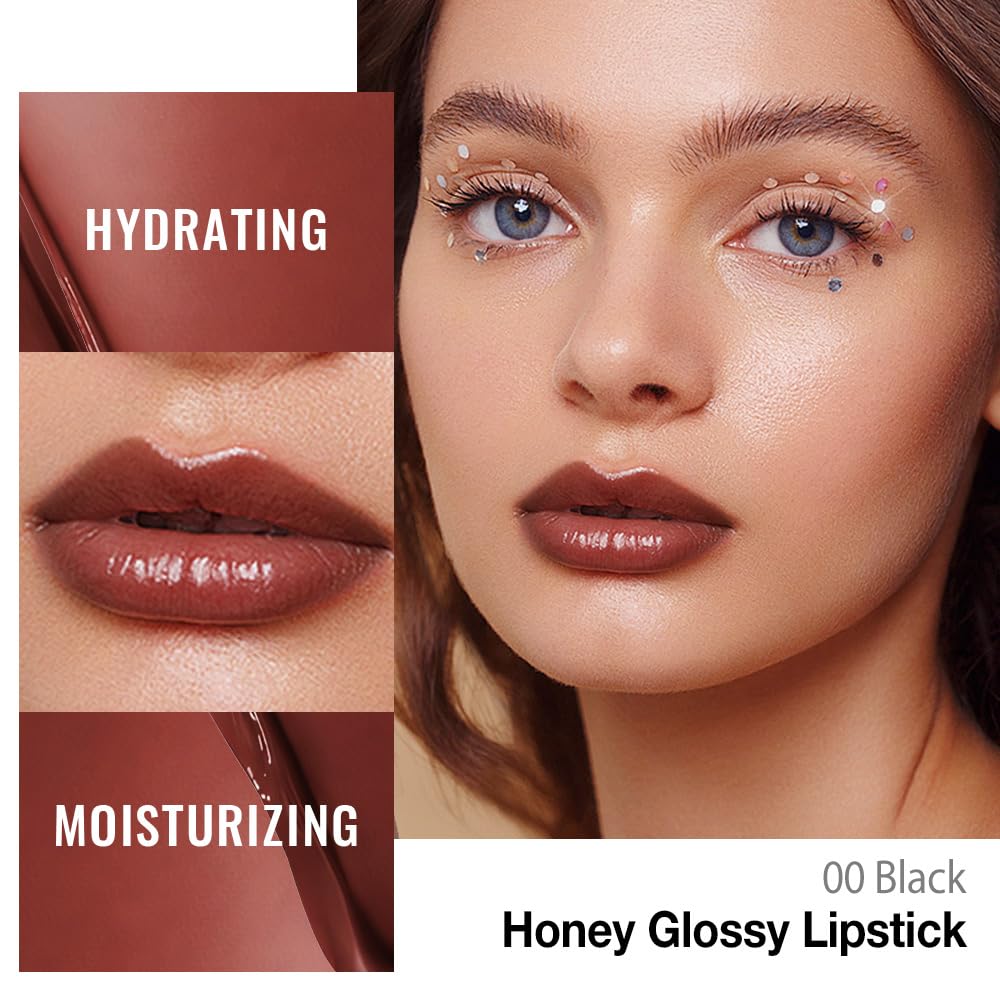 evpct Brown Honey Lipstick Tinted Lip Balm, Sheer Hydrating Shine Tinted Lipstick for Women, Moisturizing Lip Color, Nourishing Tinted Lip Balm Plumper Gloss Stain, Glossy Shiny Finish