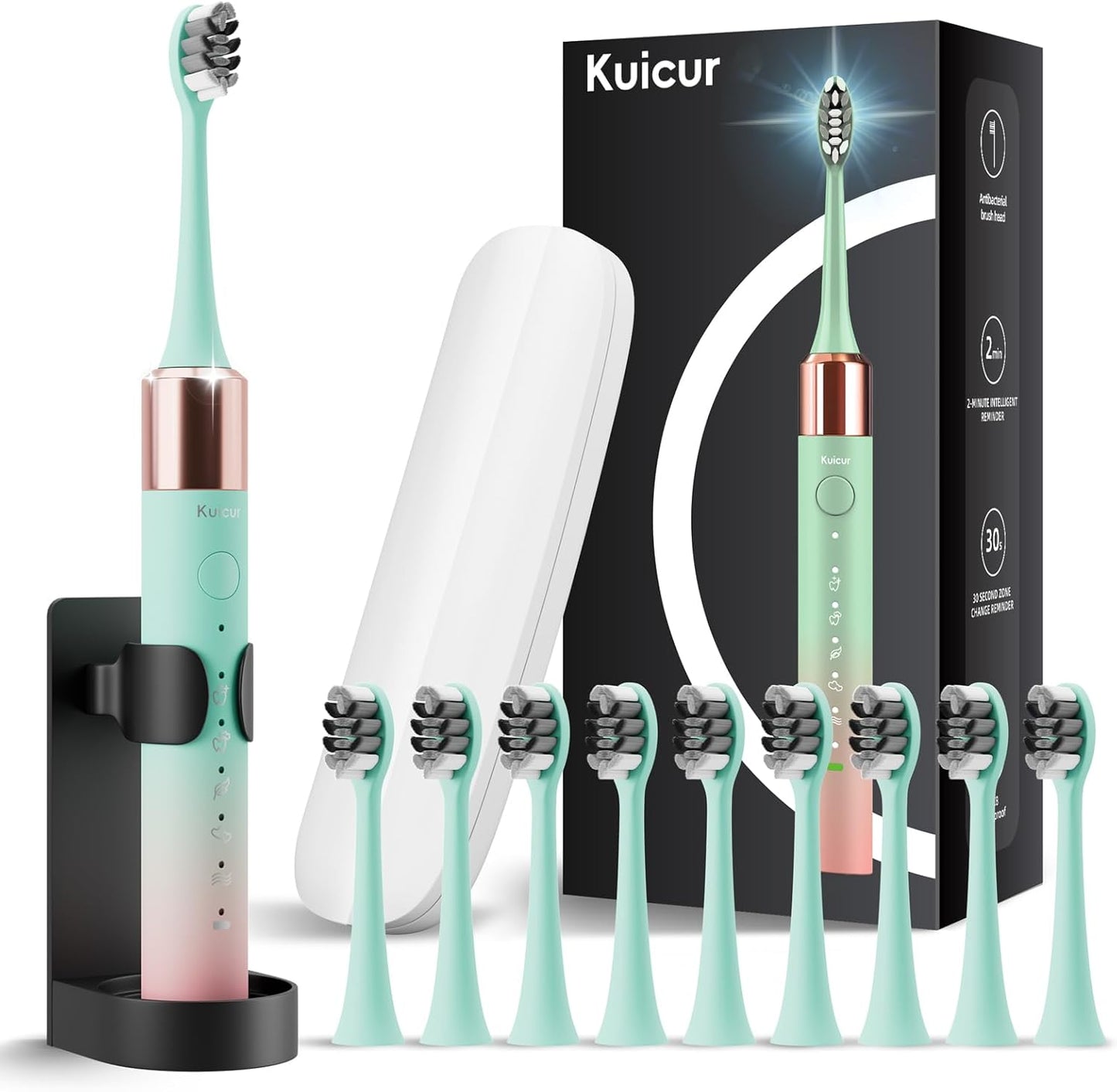 Portable Electric Soft Toothbrush with Travel Case, 90-Day Largest Battery Life, 10 Brush Heads, 5 Modes Deep Clean, Ergonomically-Designed for Enhanced Comfort - Ideal Gift for Adults & Kids
