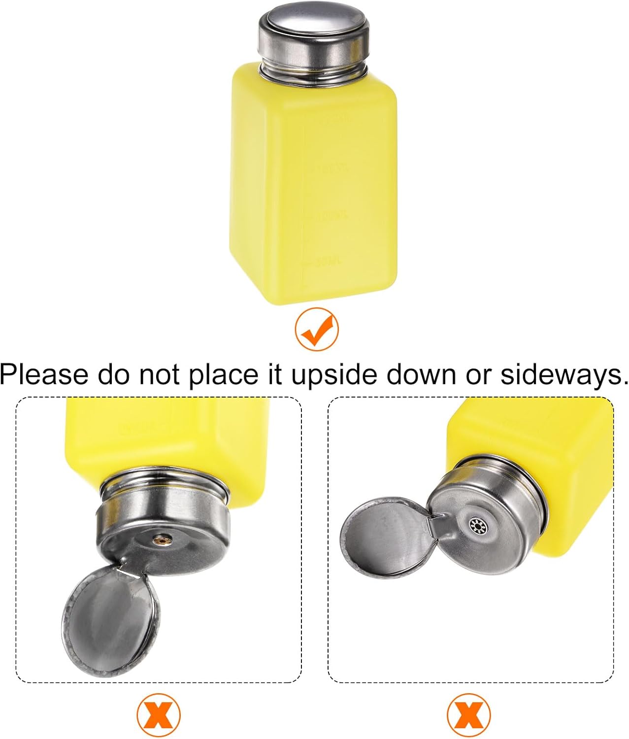 HARFINGTON 4PCS 200ML(6.8oz) Push Down Alcohol Dispenser Pump Liquid Press Empty Bottles Refillable Container for Acetone Cleanser Nail Polish Remover, Yellow