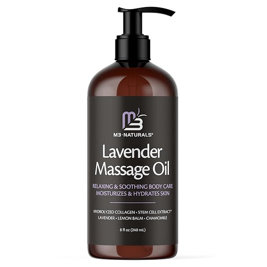 Lavender Massage Oil with Collagen and Stem Cells, Skin Tightening Therapy for Bum, Thighs, and Belly, Fast-Absorbing Cellulite Oil by M3 Naturals