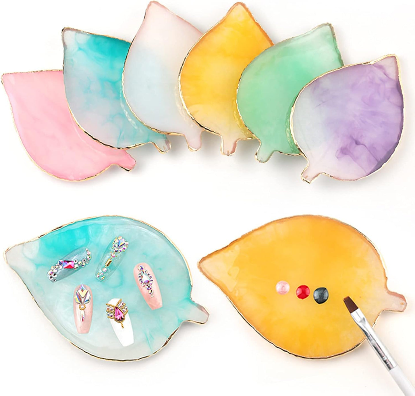 1 Piece Nail Art Palette Nail Polish Palette Mixing Palette Makeup Plate Nail Plate for Nail Art Nail Tip Holder Nail Art Display (Yellow Leaf)