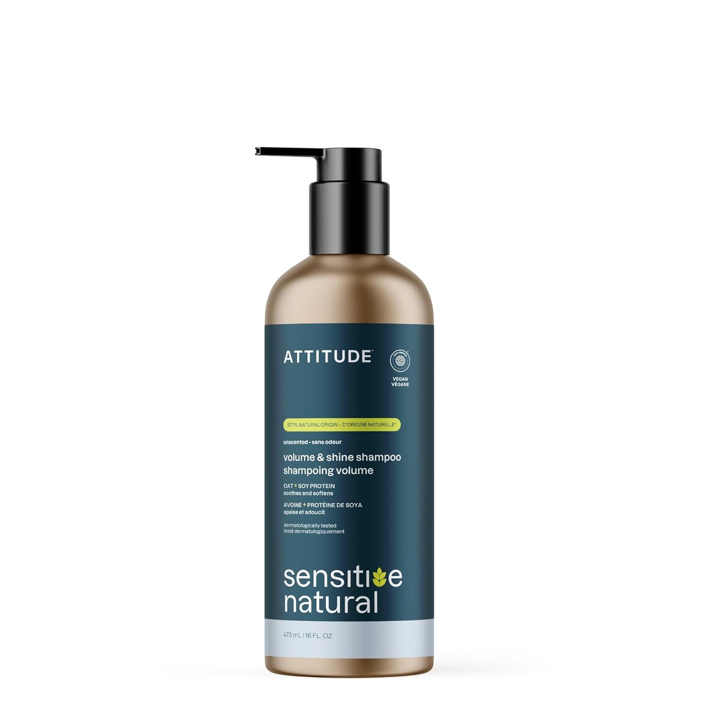 ATTITUDE Volume and Shine Hair Shampoo for Sensitive Dry Scalp, EWG Verified, Soothing Oat, Thin Hair, Naturally Derived Ingredients, Vegan Plant-Based, Unscented, Refillable Aluminum Bottle, 16 Fl Oz