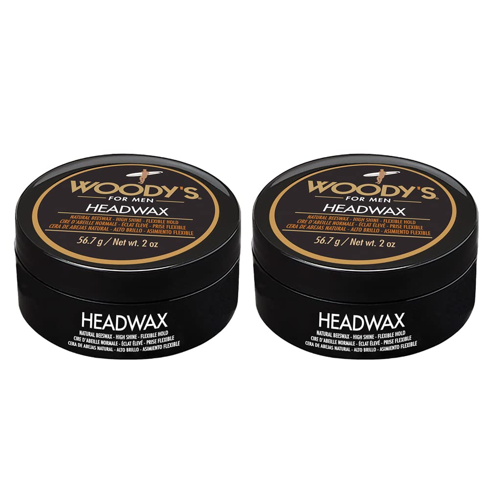 Woody's Headwax Styling Pomade for Men, Flexible Hold, High Shine, with Natural Beeswax, Non-stiff, Non-Sticky, Moldable, For all Hair Types, Travel-size, 2 oz./ 2-Pack