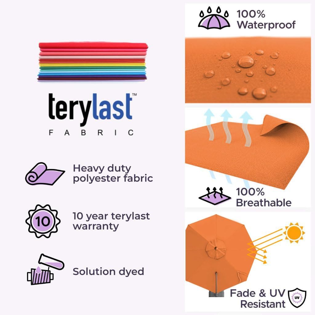 Midtown Umbrellas 10 Ft Outdoor Cantilever Patio Umbrella w/Terylast Sunflower Yellow Fabric - Tilt 360° Offset Patio Umbrella, Deck Patio Umbrella, Backyard Umbrella & Garden Umbrella - Silver Frame