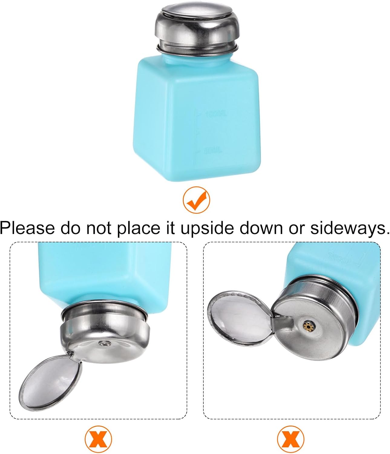 HARFINGTON 4PCS 100ML(3.4oz) Push Down Alcohol Dispenser Pump Liquid Press Empty Bottles Refillable Container for Acetone Cleanser Nail Polish Remover, Blue