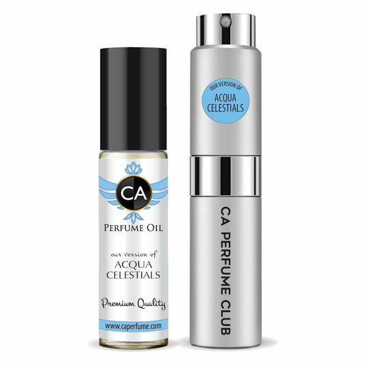 CA Perfume Duo Impression of Acqua Celest For Women And Men Perfume Layering Set Long Lasting Travel Size EDP + Body Oil Roll-On Bottle 0.27 Fl Oz+0.33 Fl Oz
