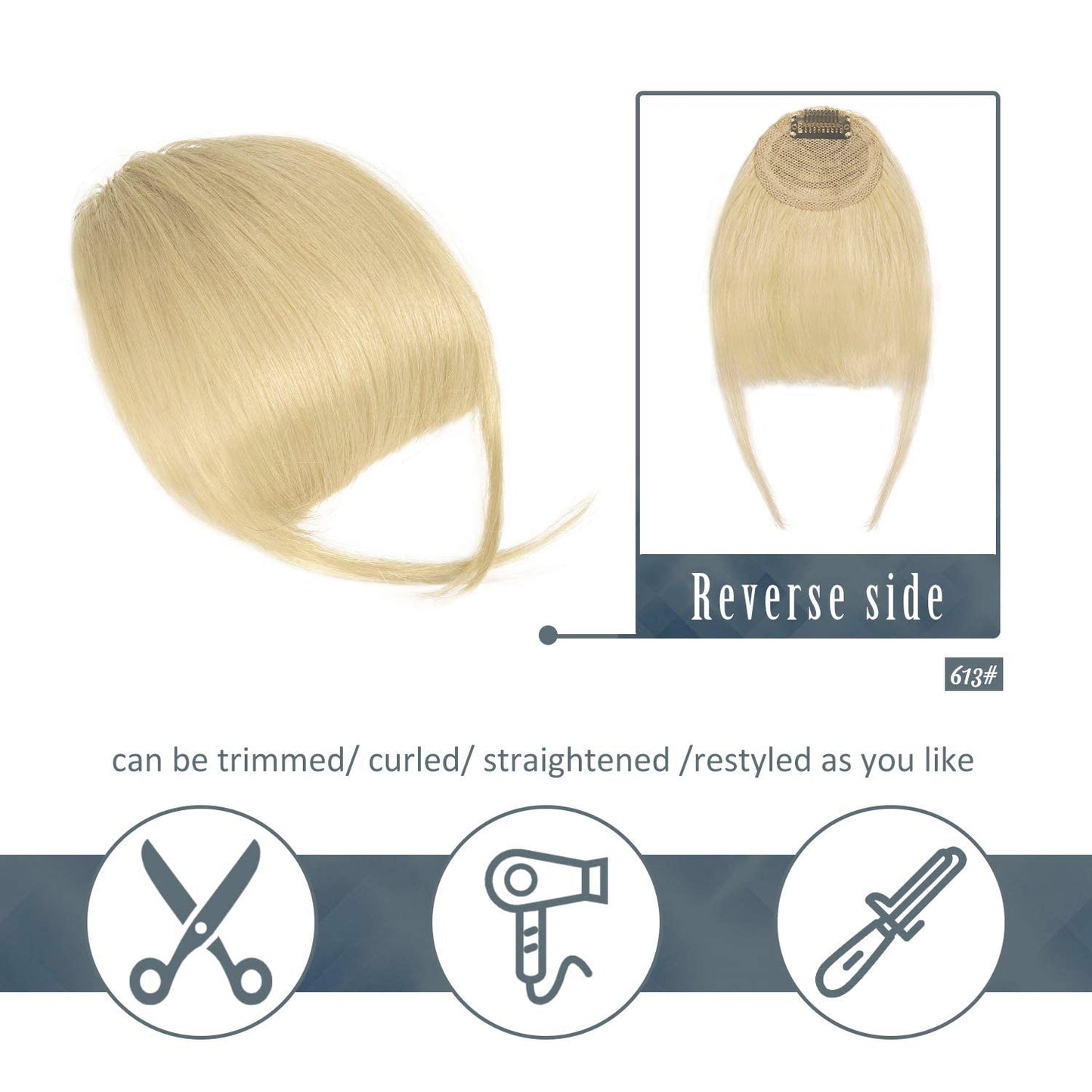BARSDAR Real Human Hair Clip in Bangs - Human Hair Clip in Bangs for Women - Light Blonde Thick Bangs Extensions Fringe with Temples Dyeable Real Hair Bangs Hairpieces - Bleach Blonde