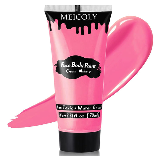 MEICOLY Pink Halloween Face Body Paint, 2.37Oz Large Tube Water Based Non-Toxic Body Paint for Adult Children,Highly Pigmented Face Painting for SFX Special Effects Cosplay Makeup