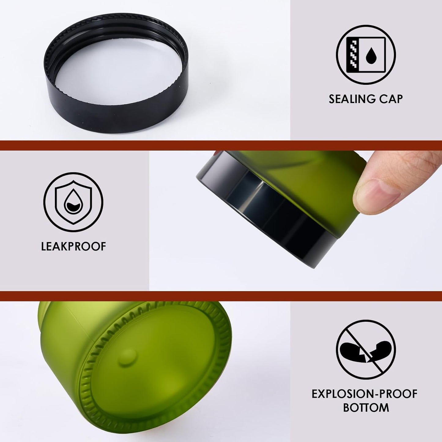 1oz Glass Jar with Lid, Hoa Kinh 25Pack Green Frosted Round Containers Cosmetic with Inner Liners and Black Lids Travel Jars for Storing Lip and Body Scrub, Lotion, Body Butter, Bath Salts, Liquid