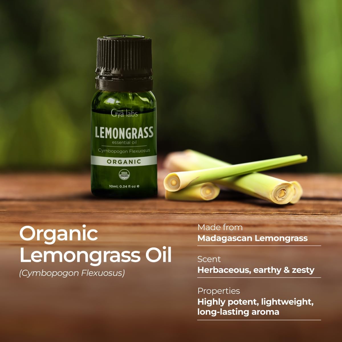 Gya Labs Organic Lemongrass Essential Oil - 0.34 Fl Oz - for Skin, Hair, Diffuser, Aromatherapy, DIY Candle Making Scents