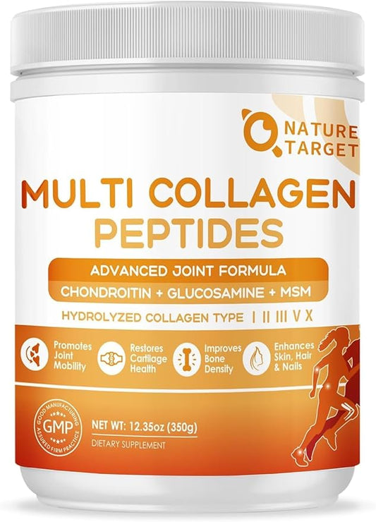 NATURE TARGET Multi-Collagen-Peptides-Powder for Joint Support, 35 Servings