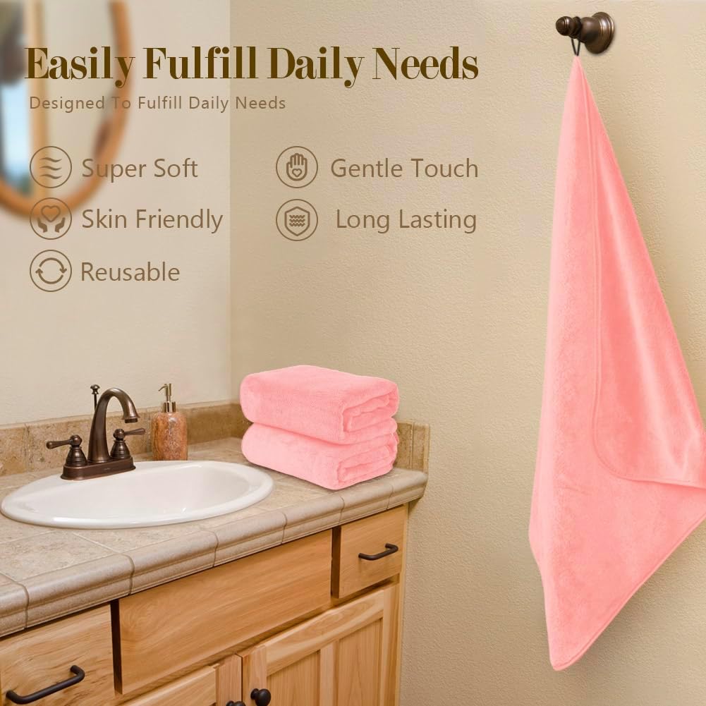 Orighty Microfiber Bath Towels Pack of 4(27'' x 54'') - Soft Feel, Highly Absorbent, Quick Drying for Body, Sport, Yoga, SPA, Fitness - Pink